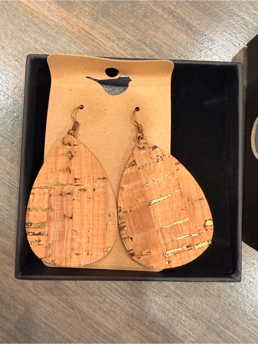 Etsy earrings- Cork Teardrop Earrings with Gold Accents - never used